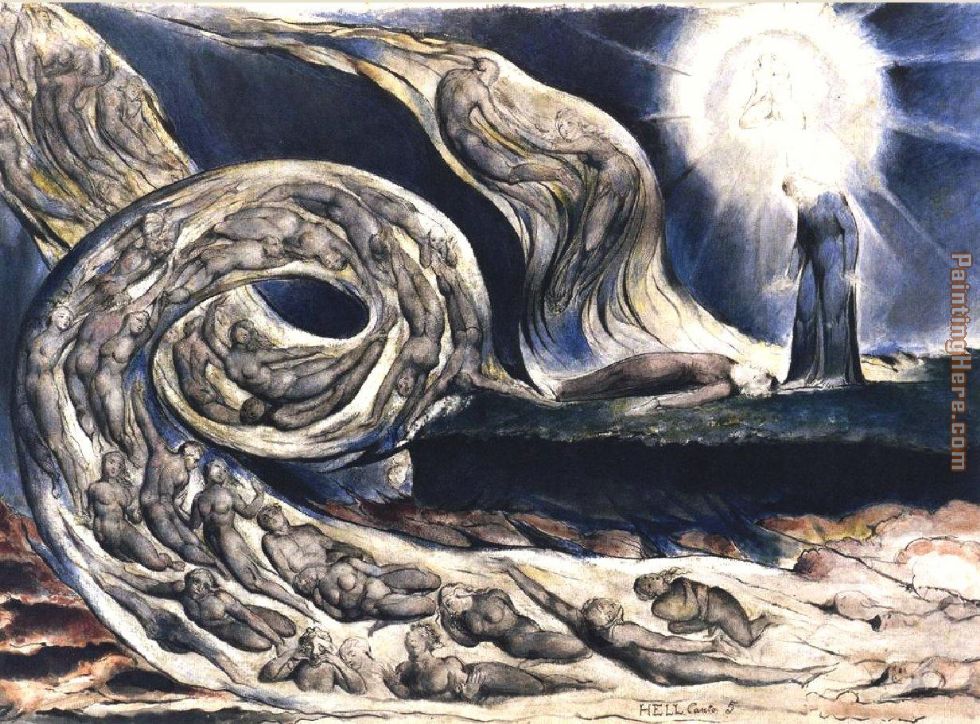 The Lovers' Whirlwind illustrates Hell in Canto V of Dante's Inferno painting - William Blake The Lovers' Whirlwind illustrates Hell in Canto V of Dante's Inferno art painting